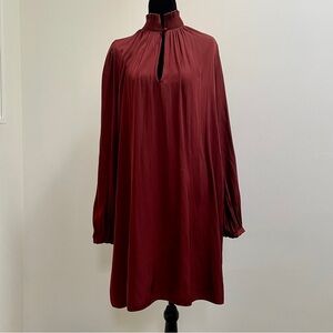 Wilfred Burgundy High Neck Long Sleeve Dress with Pockets | Women’s M